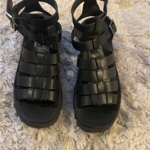 Steve Madden Black Strappy Gladiator Sandals with Ankle Buckle